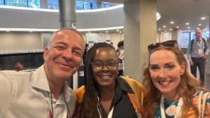 Some of the IASR's leadership team at the ESSSB conference in Rome. From left to right are Drs. Gil Zalsman (past-president), Diana Clarke (president-elect), and Holly Wilcox (current president)